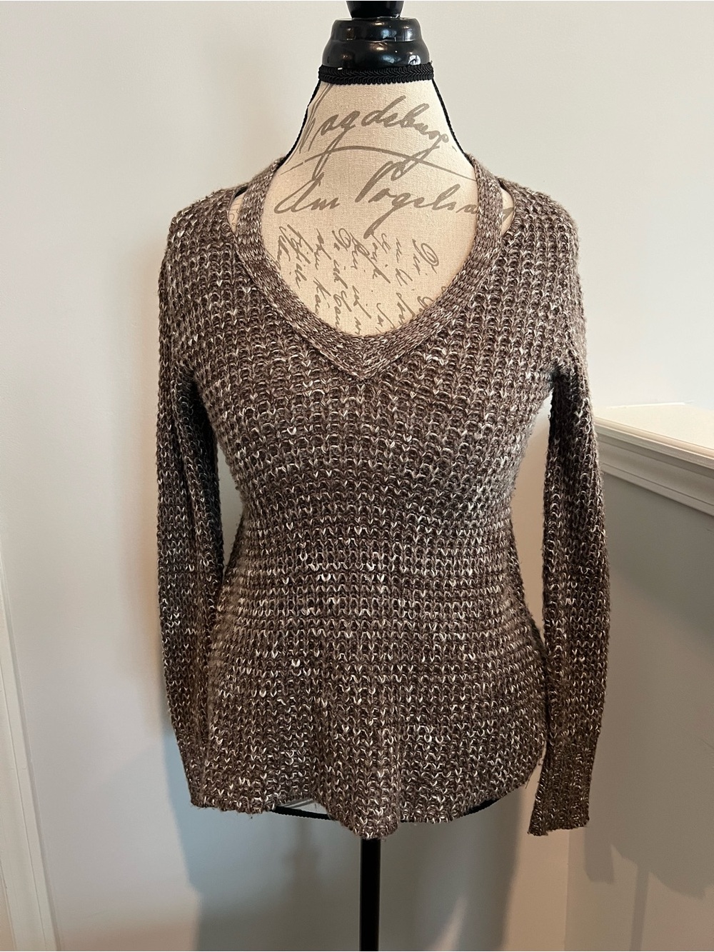 American Eagle Outfitters Brown Metallic V-Neck Sweater